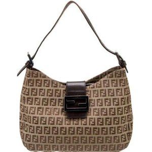 Fendi Hobo Baguette Brown & Beige Zucchino Canvas Gunmetal Hardware